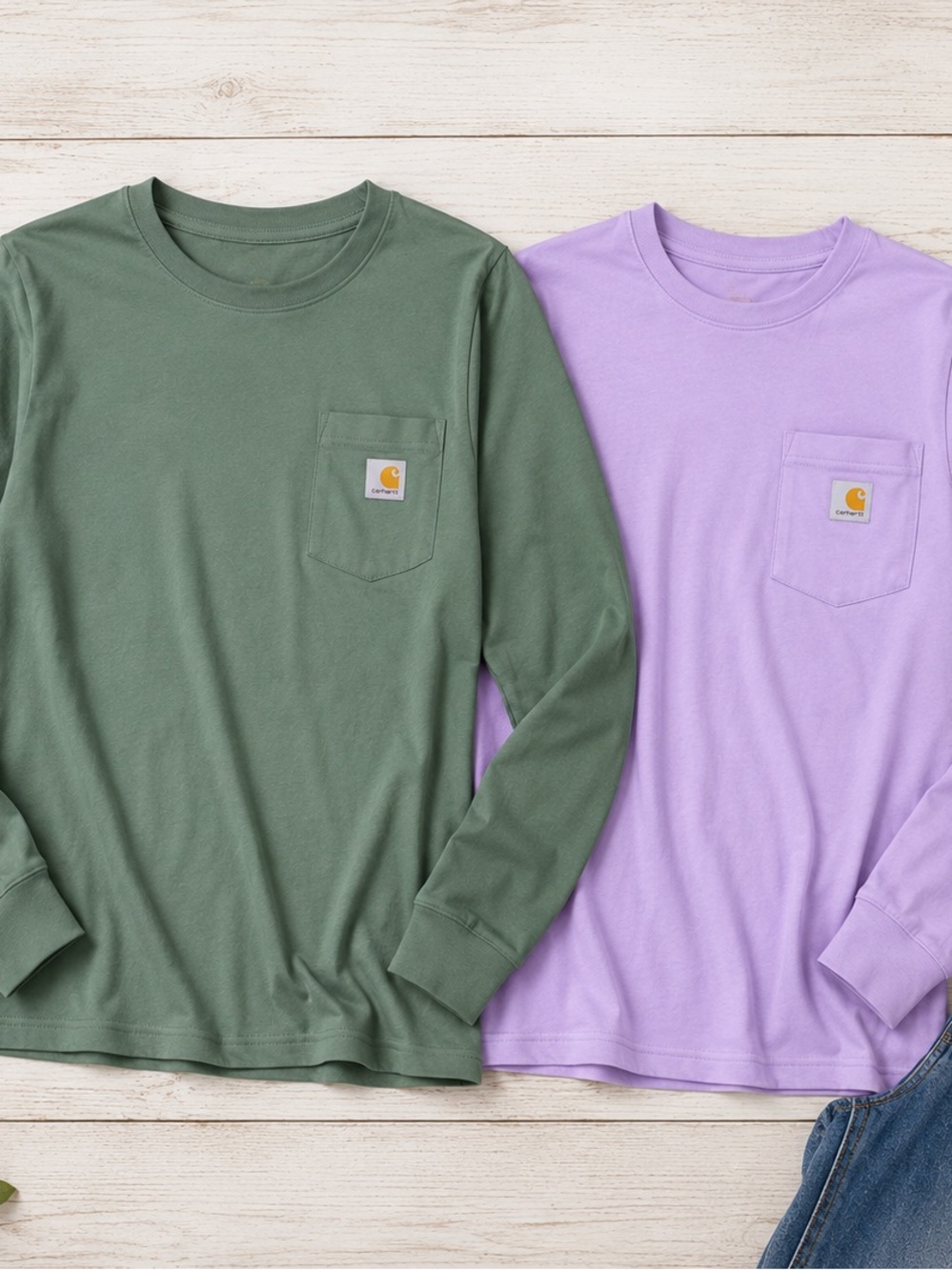 Carhartt Long-Sleeve Pocket Tee in Olive Green & Lavender